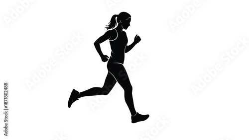 A woman in athletic wear running with her hair in a ponytail white with woman running on whit background