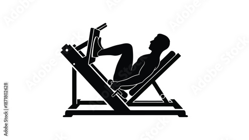 Man exercising a leg press machine white with gym equipment and fitness on whit background