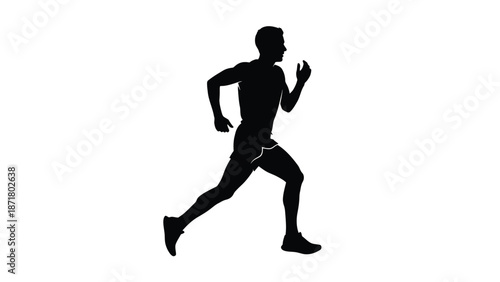 A black silhouette of a man running in a dynamic pose white with running man on whit background