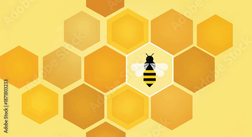 Minimalist Honeycomb Background with Single Bee Icon Symbolizing Teamwork and Natural Organic Sweetness