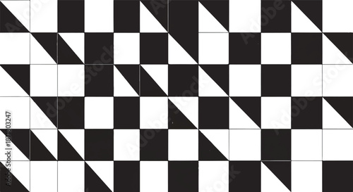 High Contrast Black and White Geometric Mosaic Pattern of Sharp Squares and Triangles