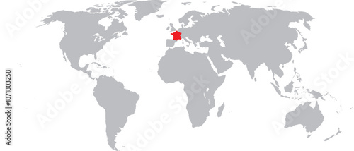 France Highlighted on World Map Vector Design