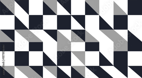 Seamless Abstract Geometric Pattern with Dark Grey and Black Triangles and Squares Mosaic
