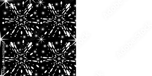 Black and white abstract Christmas snowflake vector pattern for winter holiday wallpaper