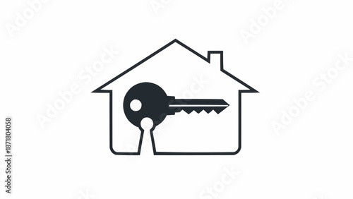 House outline with key inside symbol for real estate.