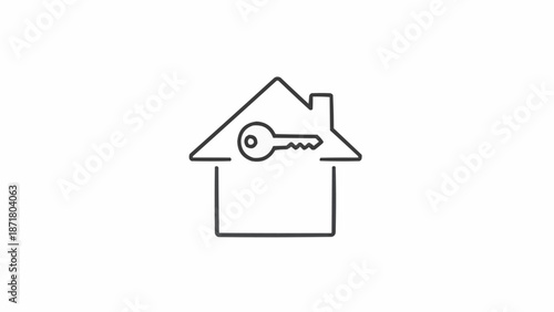 House outline with key symbol inside representing home ownership.