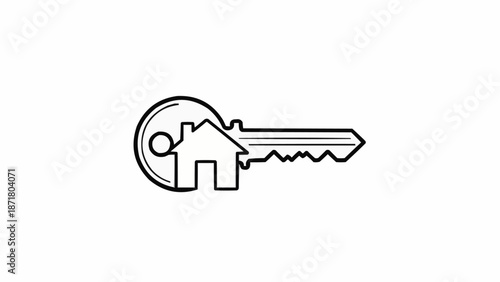 Key with house symbol for real estate and home ownership.