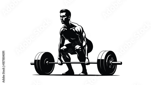 Man lifting heavy barbell with weights in gym white with man lifting weights on whit background
