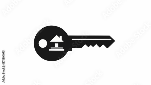 Key with house symbol on white background.