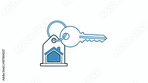 House Key with Keychain Symbolizing Home Ownership.