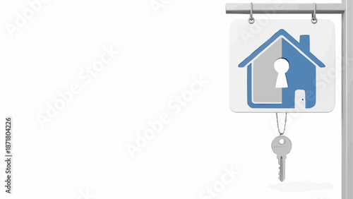 House key with lock symbol on sign.