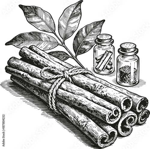 Ceylon cinnamon stickes on white background