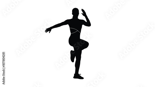 Black silhouette of a woman in a yoga pose white with fitness and exercise on whit background