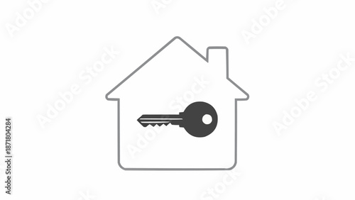 House Outline with Key Inside Simple Icon.