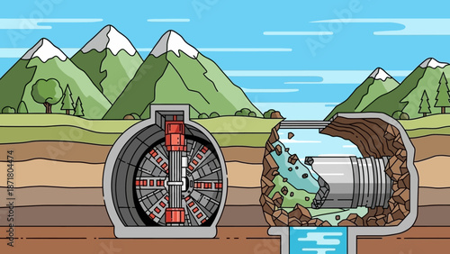 Tunnel Boring Machine Underground Construction Illustration