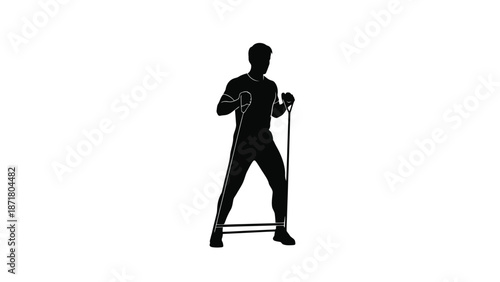 Black silhouette of a person exercising with resistance band white with exercise on whit background