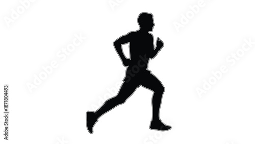 A black silhouette of a man running quickly a white with running man and fitness motivation on whit background