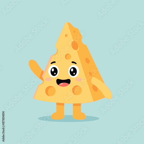 Obraz na plátně Cheerful triangular cheese character with large eyes and wide smile waving a fri