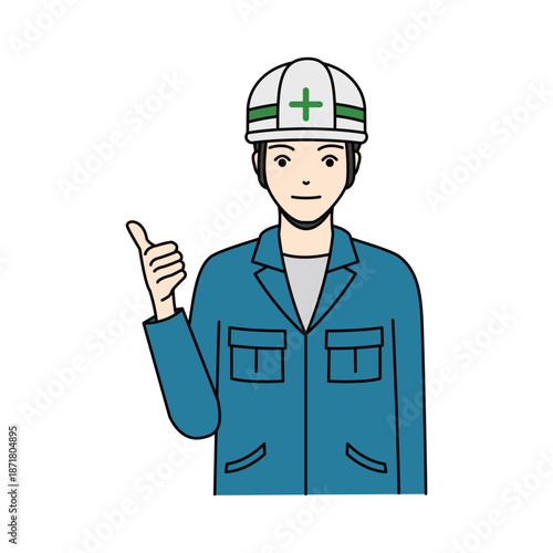 Reliable construction worker in helmet giving thumbs up