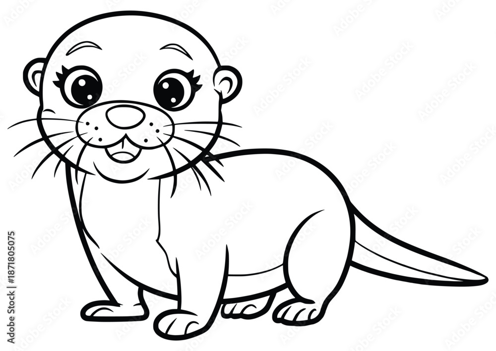 Fototapeta premium Cute Otter Illustration: Charming line art features a cheerful otter, capturing its playful personality and adorable features in a simple, engaging style.
