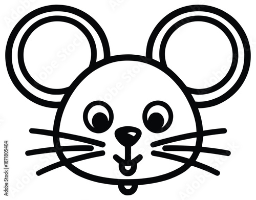 Cute Cartoon Mouse Face: A charming cartoon mouse, with big, expressive eyes, perky ears, and endearing whiskers, radiates friendliness and playful character.