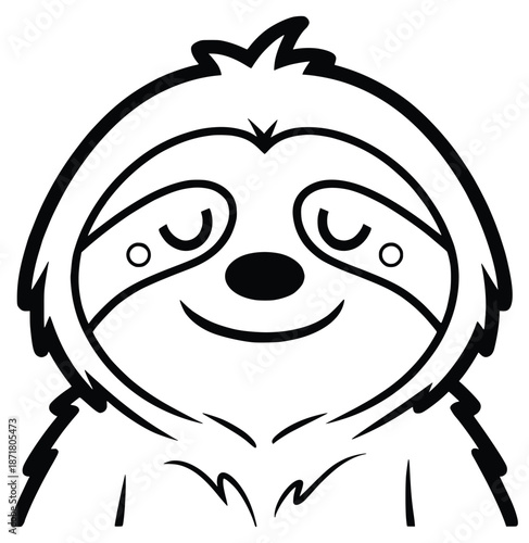 Cute Sloth Illustration: A charming line art illustration of a smiling sloth, embodying relaxation and tranquility, evoking a sense of calm and serenity.