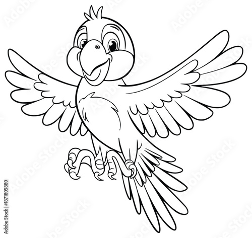 Parrot in Flight: An adorable parrot soars through the air, wings spread wide in a joyful display of flight, capturing a moment of freedom and vibrancy.