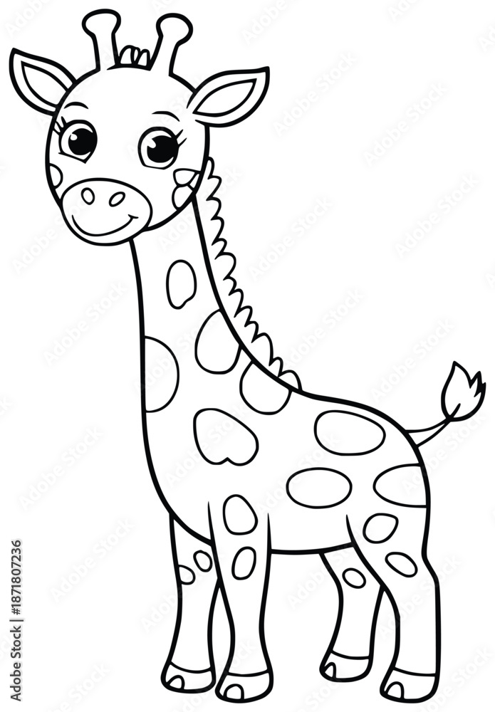 Fototapeta premium Playful Giraffe Illustration: A delightful illustration of a charming giraffe, showcasing its signature spots and long neck, exuding a sense of whimsy and delight.