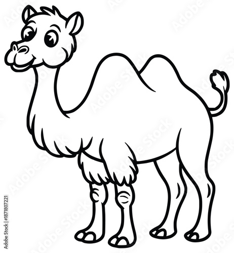 A Camel's Portrait in Monochrome: A cute camel with distinctive features stands in monochromatic style, embodying the essence of desert creatures