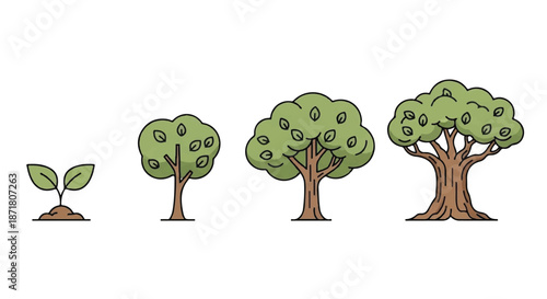 Set of Minimalist Green Cartoon Tree Vectors for Environmental and Nature Illustration