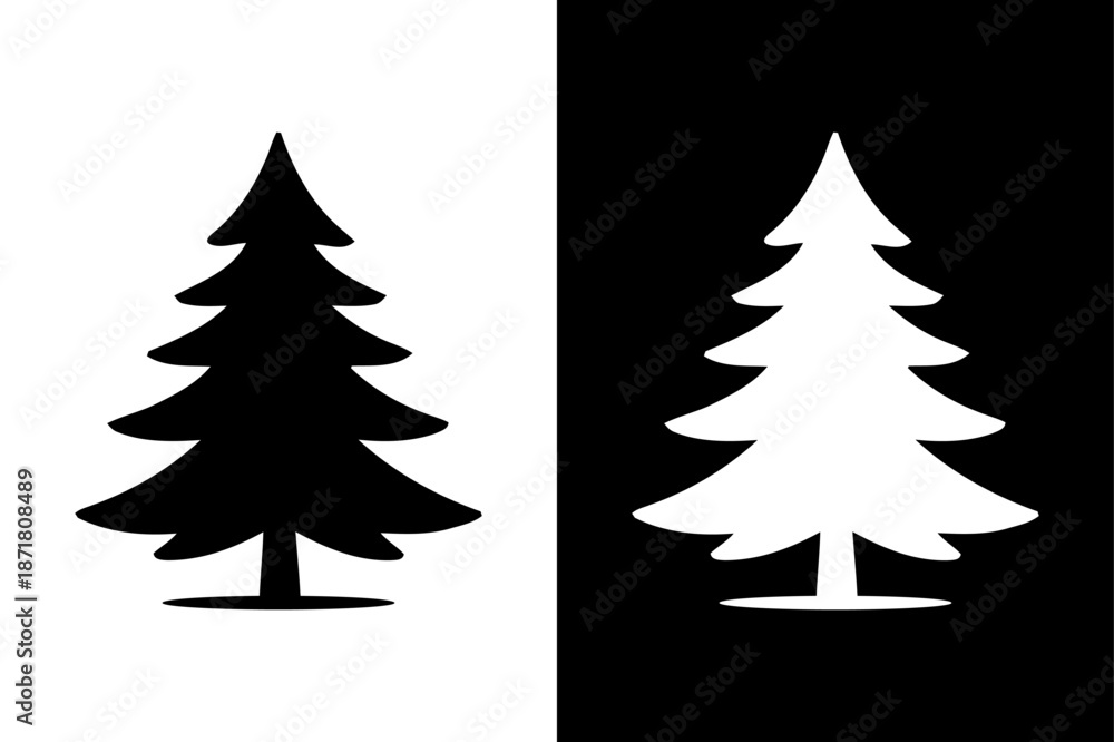 Obraz premium Pine and Conifer Tree Silhouette Collection Black White Forest Tree Icons