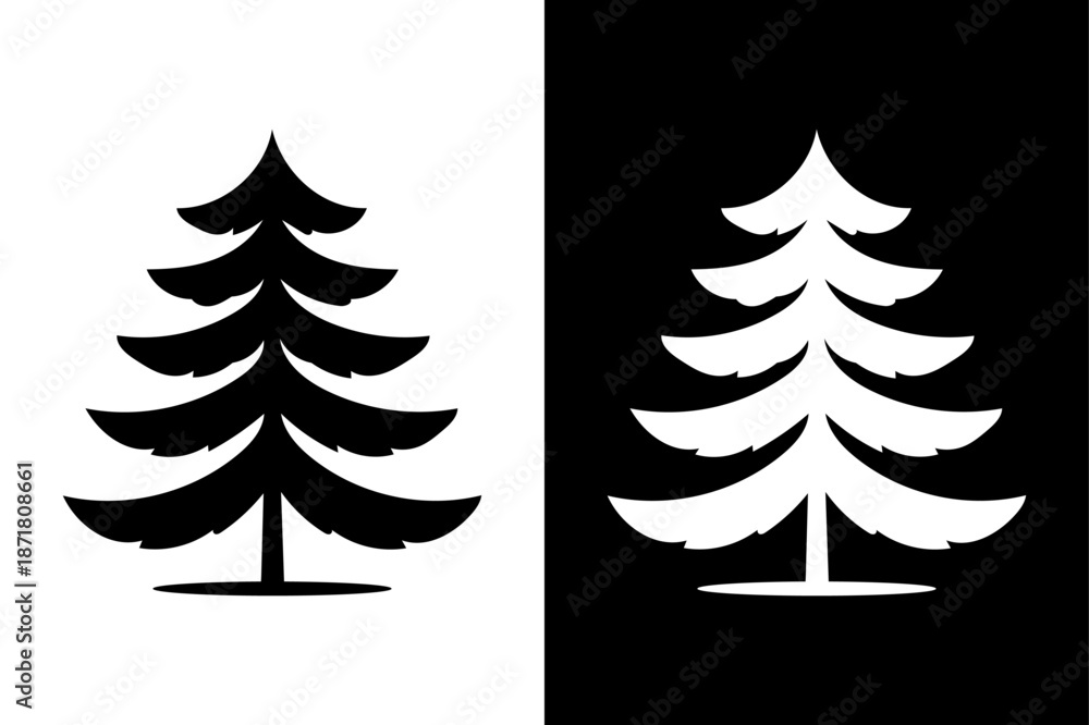 Obraz premium Conifer Tree Silhouette Set Pine and Evergreen Forest Trees Black Vector Collection
