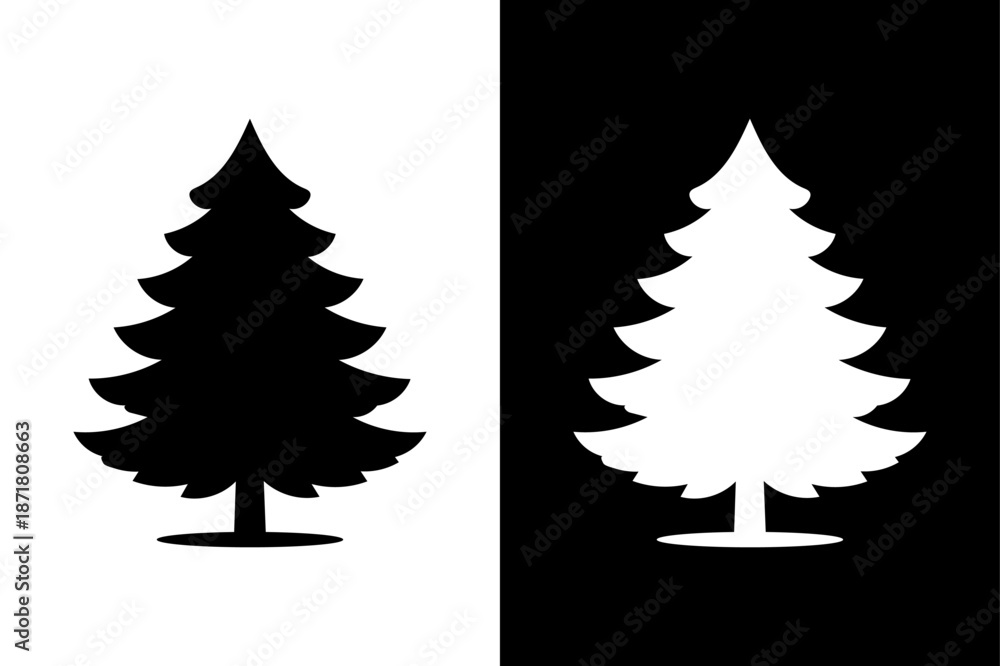Fototapeta premium Seasonal Pine Tree Silhouette Icons Black Conifer Tree Vector Illustration Collection