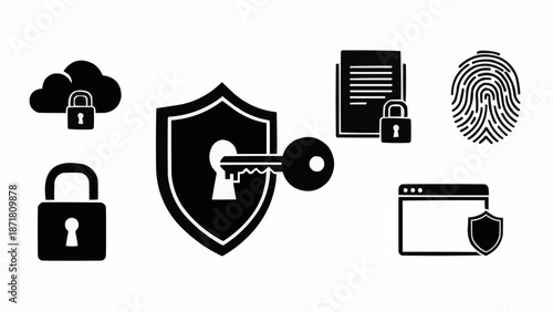 Digital Security Icons Representing Data Protection and Privacy.