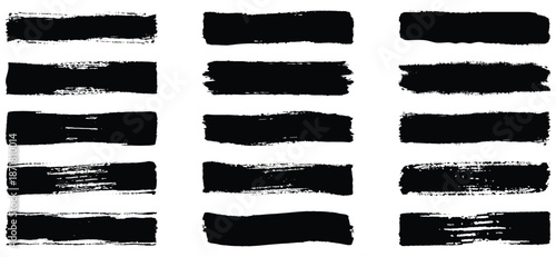 Black brush strokes vector illustration, abstract grunge texture on white background. Artistic design