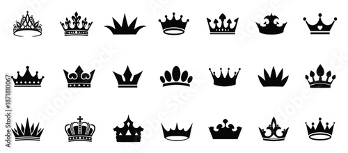 Set of crown icon in brush stroke texture paint style. hand drawn illustration.