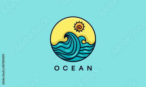 Stylized Ocean Wave and Sun Logo Design.