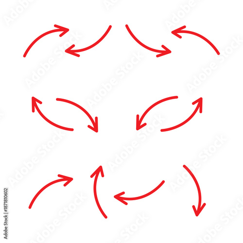 Various patterns of red curved arrows illustrating flow, direction, and interaction concepts