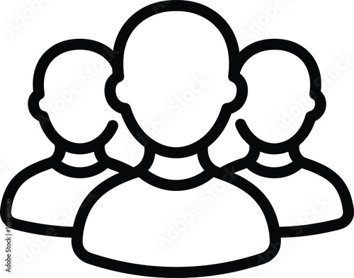 People group icon outline, teamwork community symbol, users collaboration concept, leadership audience network, human resources illustration, flat line design