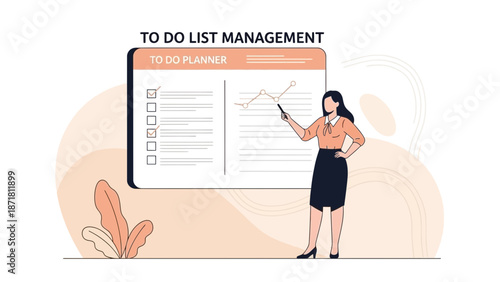 Woman presenting to-do list management and progress chart on a digital board