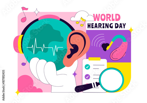 World Hearing Day Vector Illustration On March 3rd Promoting Deafness Prevention Awareness And Ear Health Treatment In Flat Background