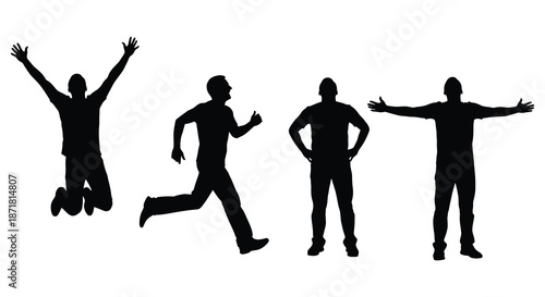 Silhouettes of people in various celebratory and active poses