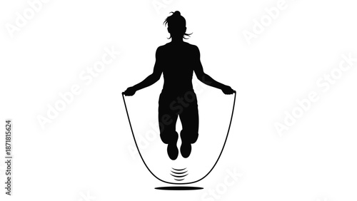 A woman jumping rope in a dynamic fitness exercise with healthy lifestyle on white background