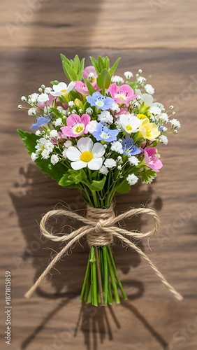 Wallpaper Mural Small wildflower bouquet tied with twine and a bow on a wooden surface flowers pink flower Torontodigital.ca