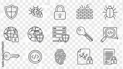 Cybersecurity Icons Representing Digital Protection and Data Security.