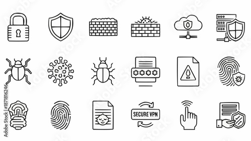 Cybersecurity Icons Set Digital Security Protection Concepts.