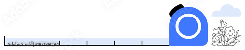 Gardening, landscaping, DIY projects, nature , outdoor tools, measurement tools. A blue measuring tape next to plants, clouds and a ruler. Gardening and landscaping tools concept