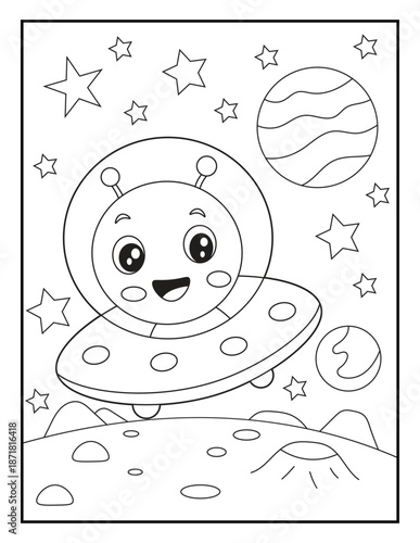 Cute Alien Coloring Page for Kids