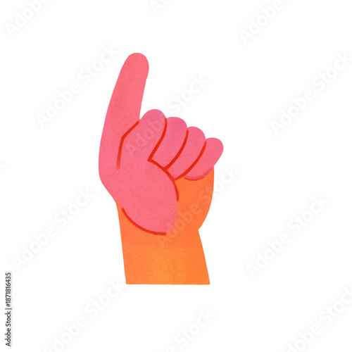 Stylized illustration of a hand with a raised index finger for one god and vibrantly colored orange and pink skin tones conveying emphasis or selection.