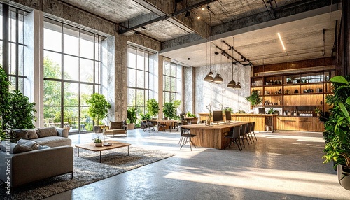 光と緑が調和するオフィス空間　未来的デザインのワークプレイス